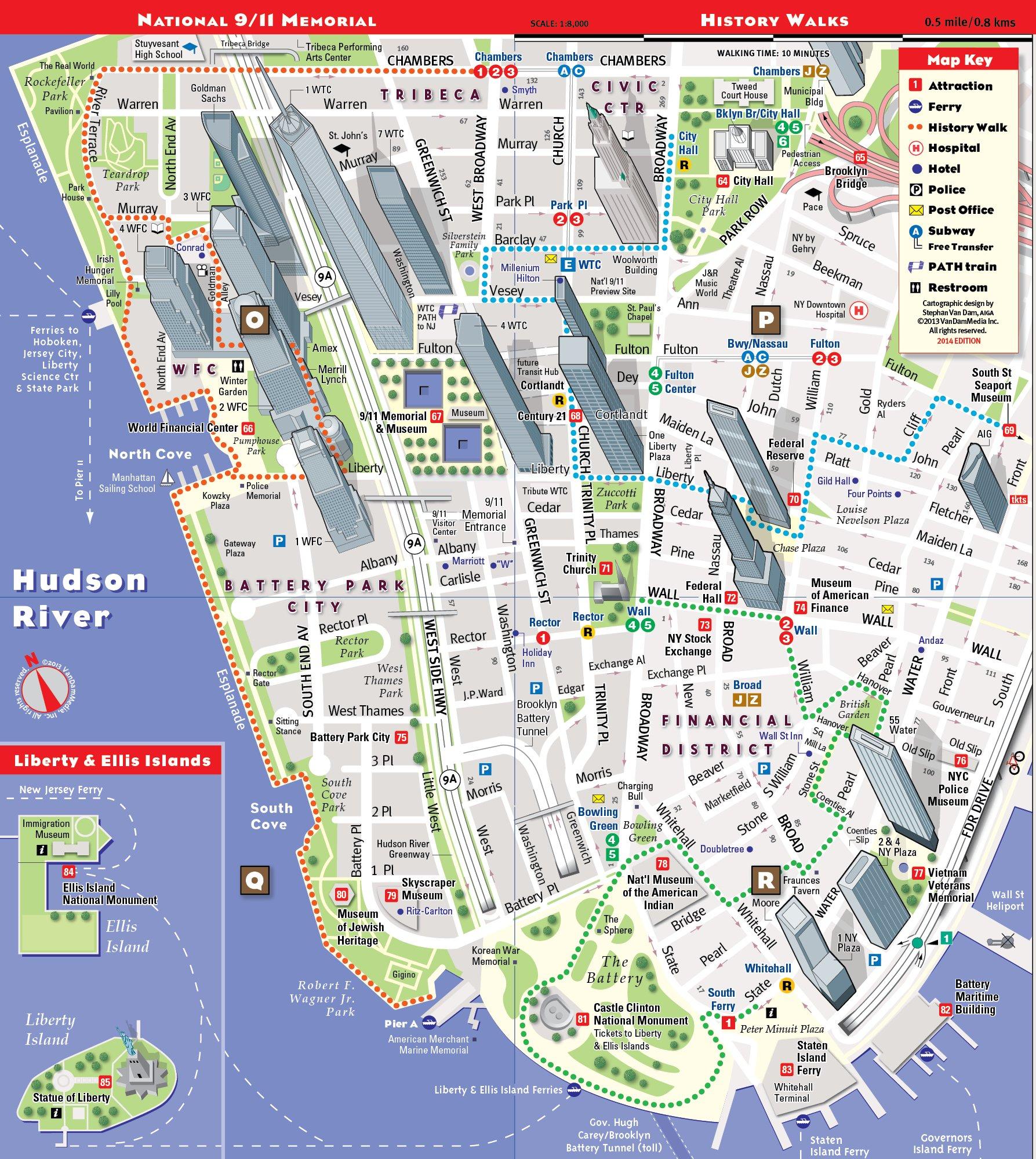 Lower Manhattan sightseeing map Lower Manhattan tourist map (New York