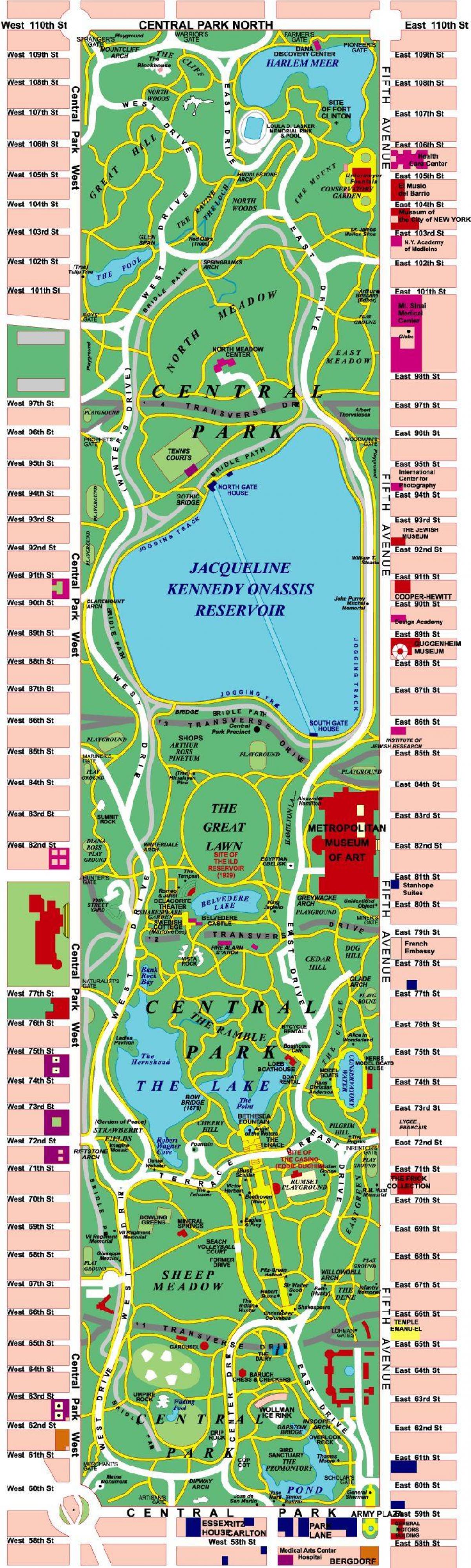 Central Park Map Central Park Manhattan Map New York Usa