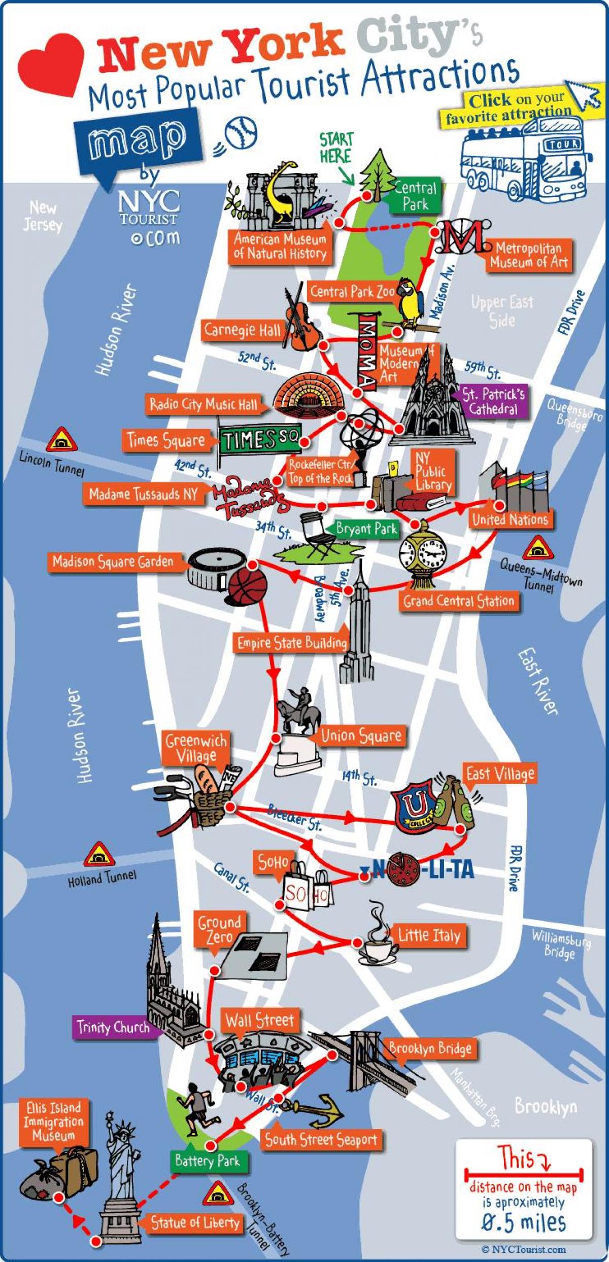 map of Manhattan New York attractions