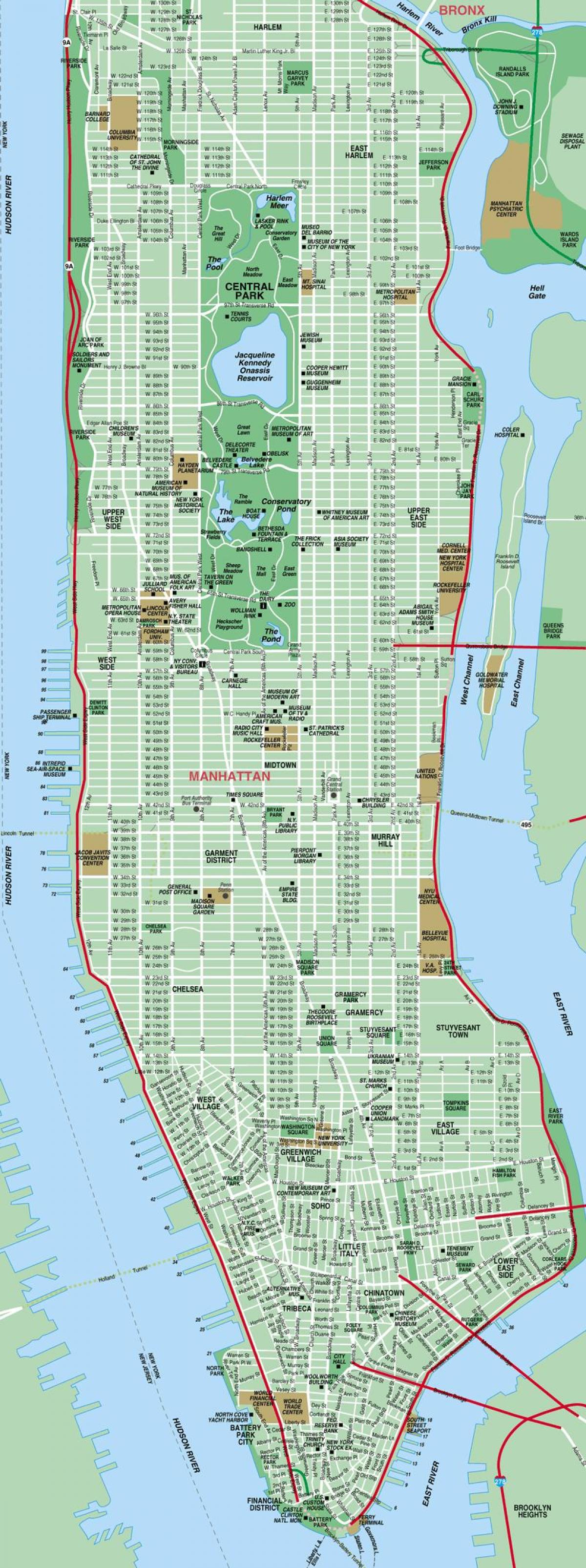 Manhattan map with streets and avenues - Manhattan street map high