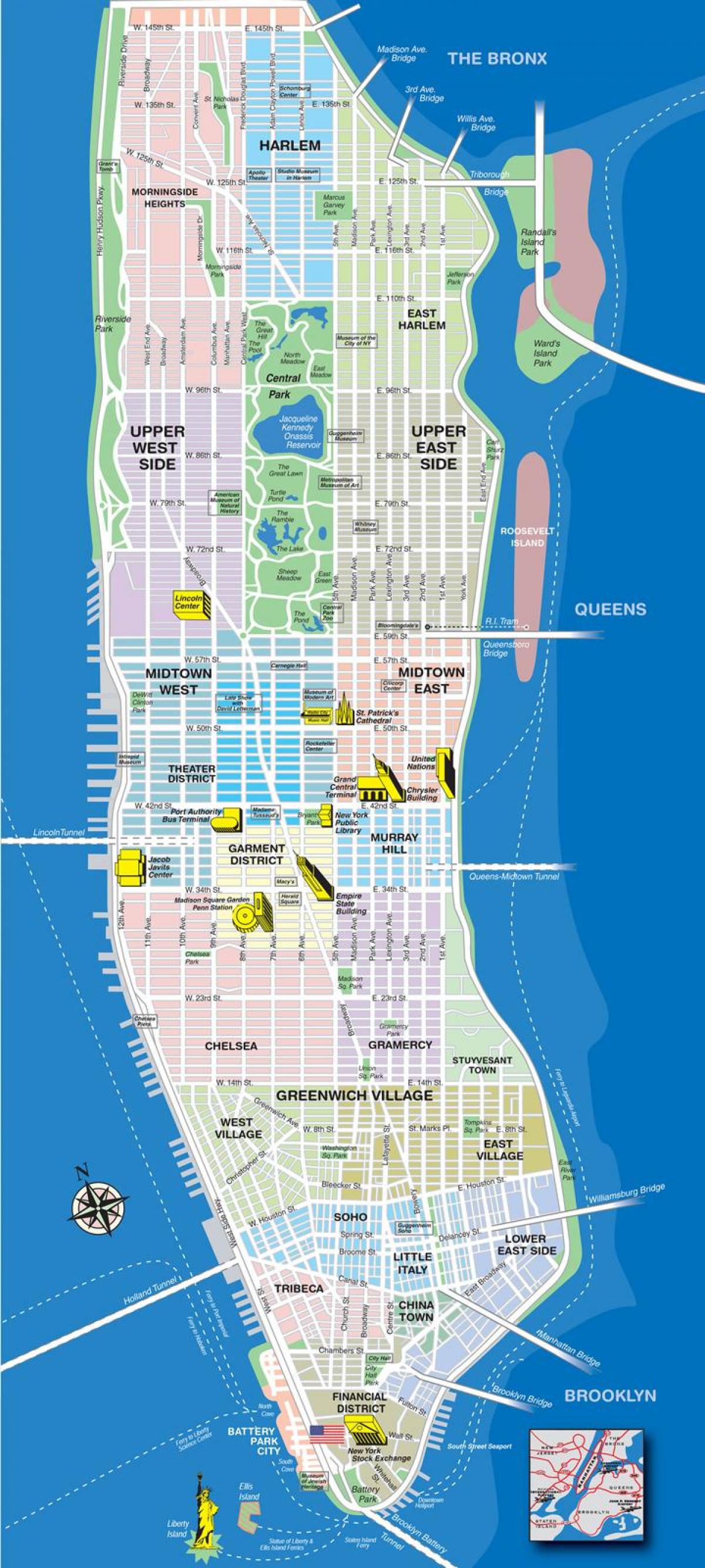 Map of Manhattan neighborhoods with streets - Map of upper Manhattan