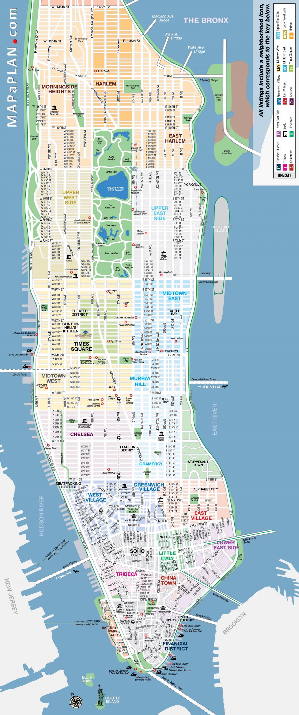Printable map of Manhattan Free printable map of Manhattan NYC (New