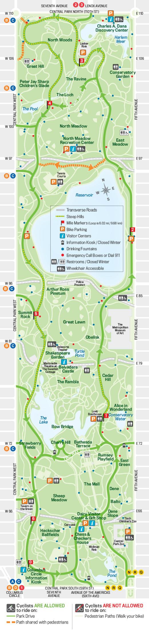 Central Park Bike Map Bike Map Of Central Park New York USA