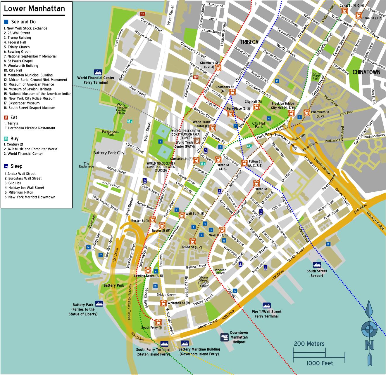Map Of Downtown Manhattan Streets Tourist Map Of English