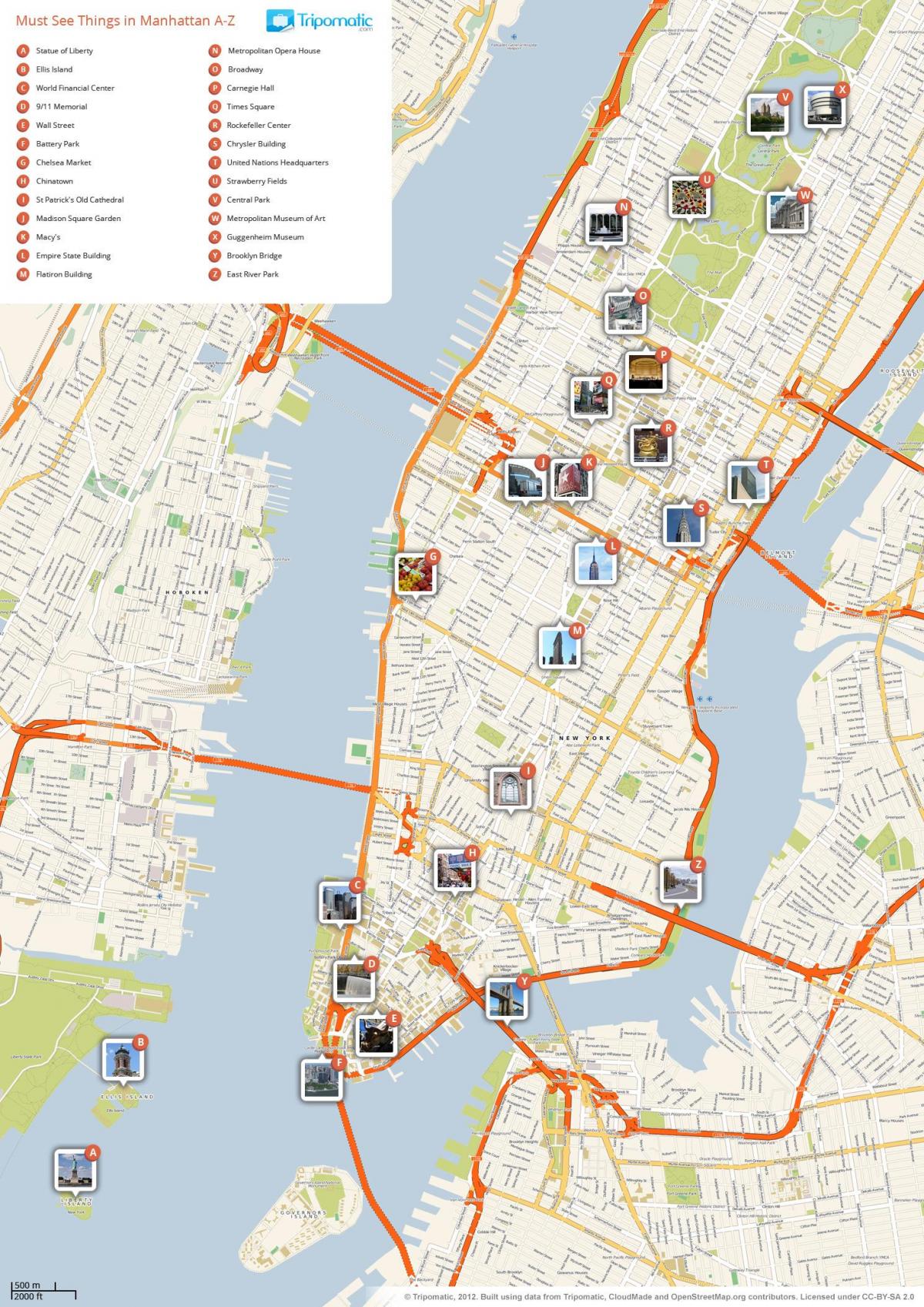 map of Manhattan showing tourist attractions