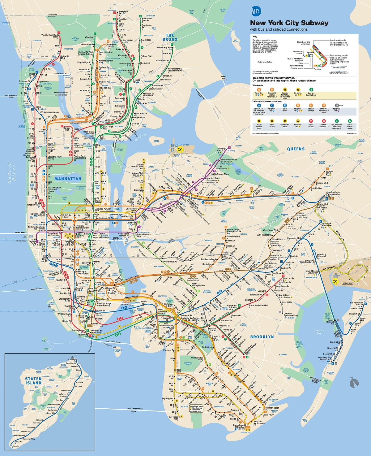 Manhattan street map with subway stops