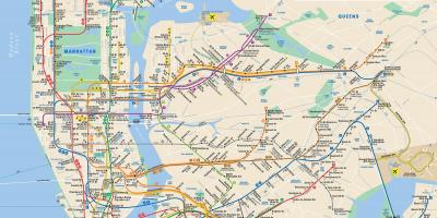 Manhattan street map with subway stops
